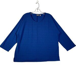 Chico's Top Womens Size 2 / L Blue Pullover Ribbed  3/4 Dolman Sleeve Scoop Neck